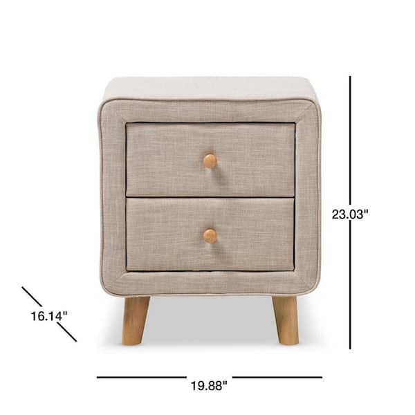 Baxton Studio Jonesy 2 Drawer Mid Century Beige Fabric Nightstand