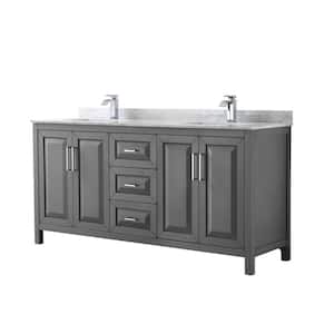Daria 72 in. Double Bathroom Vanity in Dark Gray with Marble Vanity Top in Carrara White with White Basin