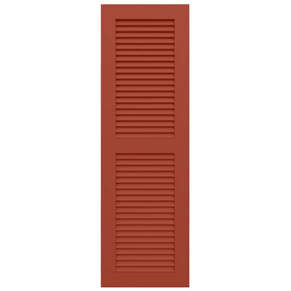Ekena Millwork TruFit PVC 15 in. W x 77 in. H Louvered Vinyl Shutters Pair in Colorful Leaves