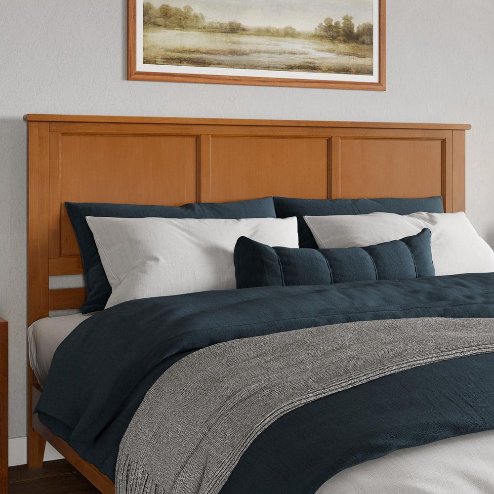 Charlotte King Light Toffee Wood Platform Bed with Headboard