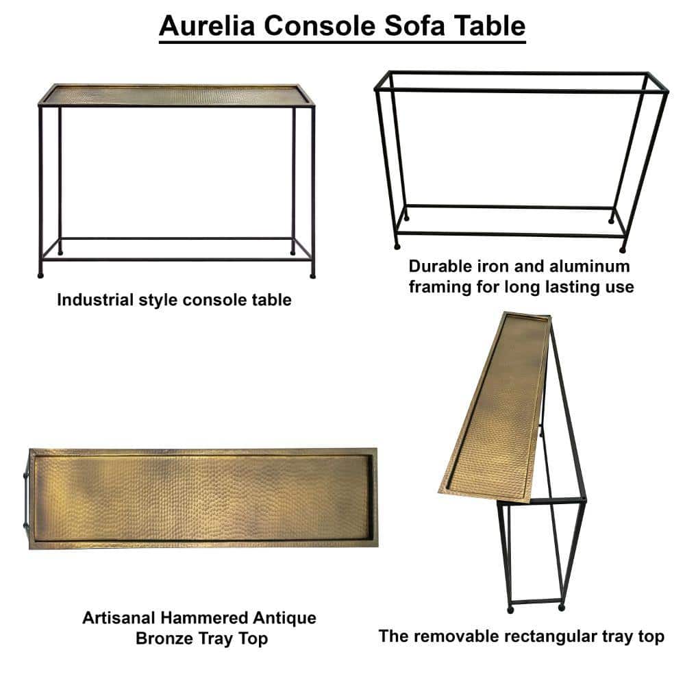 Aurelia 48-Inch Bronze Tray Top Console Table with Storage