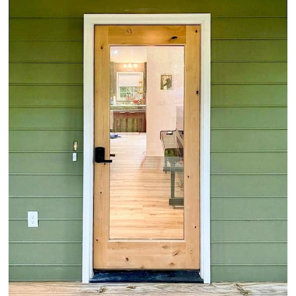 30 in. x 80 in. Rustic Knotty Alder Full-Lite Clear Low-E Unfinished Wood Right-Hand Inswing Exterior Prehung Front Door