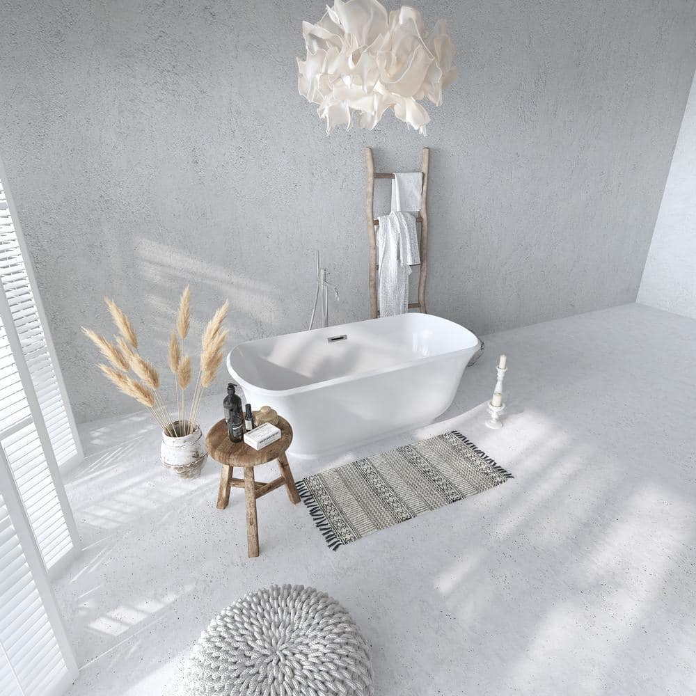 67" Glossy White Acrylic Freestanding Soaking Bathtub