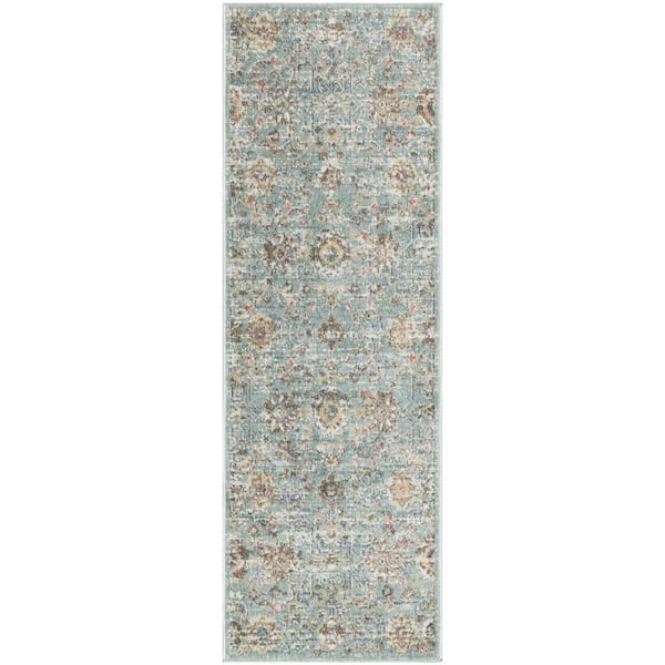 Nourison Washable Decor Blue 2 ft. x 6 ft. Medallion Traditional Runner Area Rug