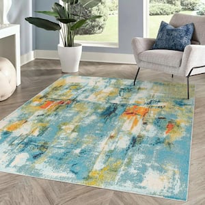 Contemporary Pop Modern Abstract Waterfall Blue/Cream 3 ft. x 5 ft. Area Rug