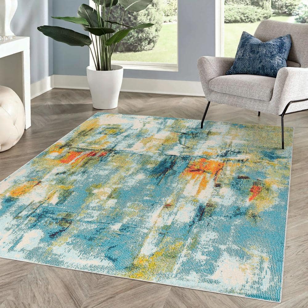 Contemporary Abstract Multicolor Synthetic 5' x 8' Area Rug