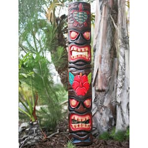 40 in. Tiki Mask Totem Turtle and Flower Outdoor Luau Decoration