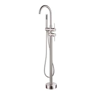 Residential 2-Handle Freestanding Bathtub Faucet with Hand Shower in Brushed Nickel