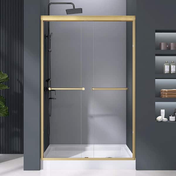 45 to 48 in. W x 72 in. H Double Sliding Framed Shower Door in Gold Alcove Bypass Shower Glass Door with Clear Glass