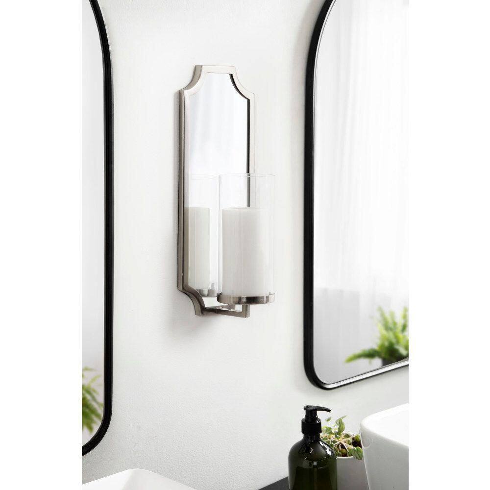 Silver Scalloped Mirrored Wall Sconce with Glass Cylinder