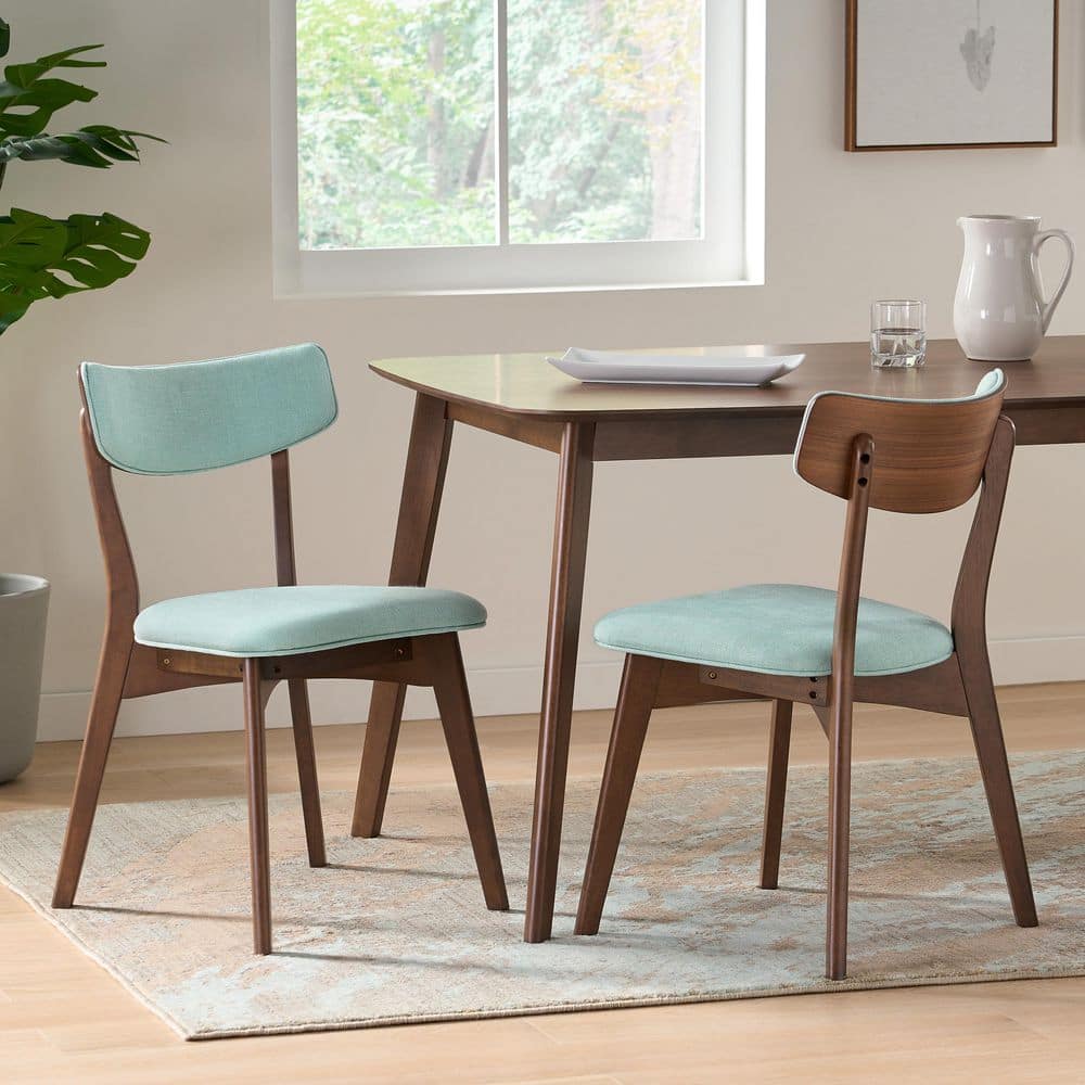 Mint Upholstered Side Chair with Natural Walnut Frame, Set of 2