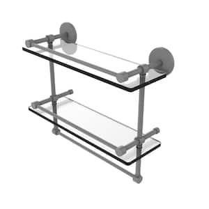 16 in. Gallery Double Glass Shelf with Towel Bar in Matte Gray