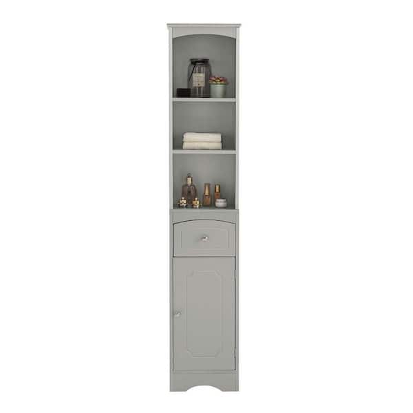 Unbranded 9.1 in. W x 13.4 in. D x 66.9 in. H Gray Linen Cabinet with Drawer