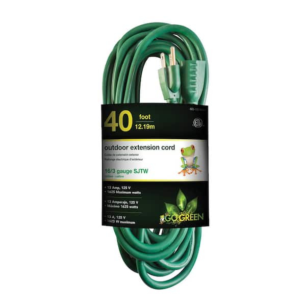 GoGreen Power 40 ft. 16/3 Heavy Duty Extension Cord, Green