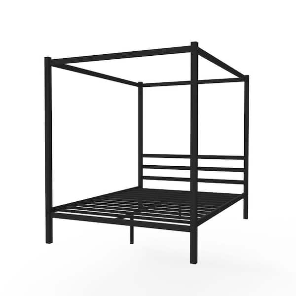 wetiny 63 in. W Black Non-upholstered Metal Frame Queen Canopy Bed
