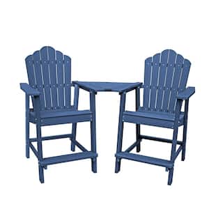 Patio Tall Adirondack Chair Set with Connecting Tray in Blue (Set of 2)