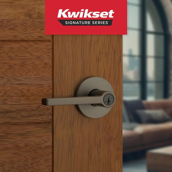 Kwikset Halifax Gunmetal Keyed Entry Round Door Handle featuring