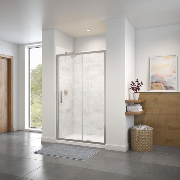 MAAX Connect 45 in. W x 72 in. H 6 mm Sliding Frameless Shower Door in Brushed Nickel with Clear Glass