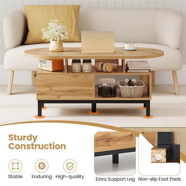Costway 47 in. Natural Oval Particle Board Top Coffee Table with 4