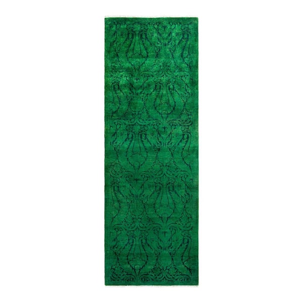 Overdyed Green 3 ft. x 8 ft. Solid Wool Indoor Runner Rug