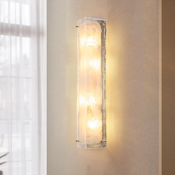 Ombra 6 in. 4-Light Antique Gold Finish Modern Wall Sconce with Artisan Cloud Glass Shade