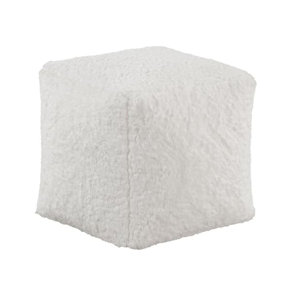 Unbranded Premium Beige 16 in. x 16 in. Modern Square Pouf Off-White Faux Fur Fabric Upholstered Ottoman by Framed Wall Art