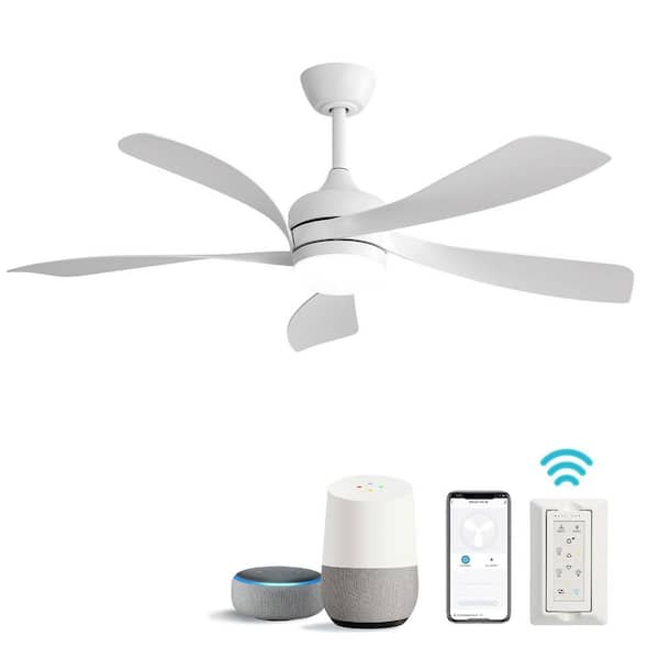 CACI Mall 52 in. Smart Indoor/Outdoor White Ceiling Fan Integrated LED with Light Kit and Remote/App Control