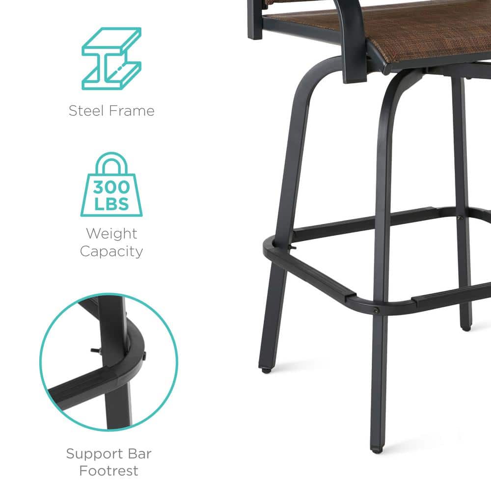 Brown Outdoor Swivel Bar Stools with Mesh and Steel Frame, Set of 2