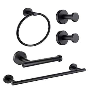 5 -Piece Bath Hardware Set with Mounting Hardware in Stainless Steel Matte Black