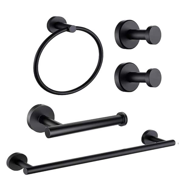 ruiling 5 -Piece Bath Hardware Set with Mounting Hardware in Stainless Steel Matte Black