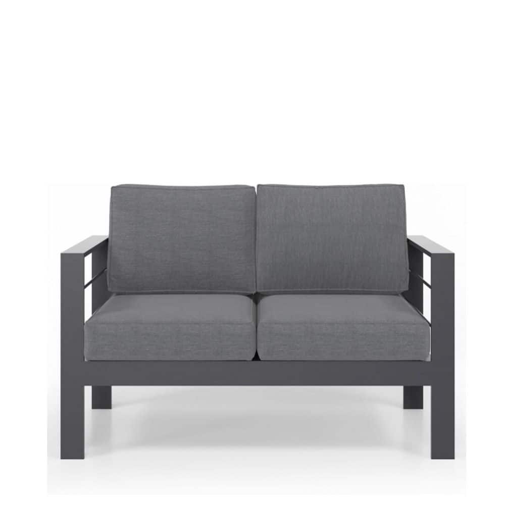 Gray Aluminum Outdoor Loveseat with Dark Gray Cushions durable construction easy to install price history on PriceWatchPro