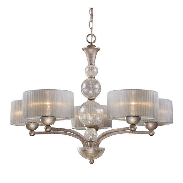 Titan Lighting Alexis 5-Light Antique Silver Chandelier With Silver Fabric Shades