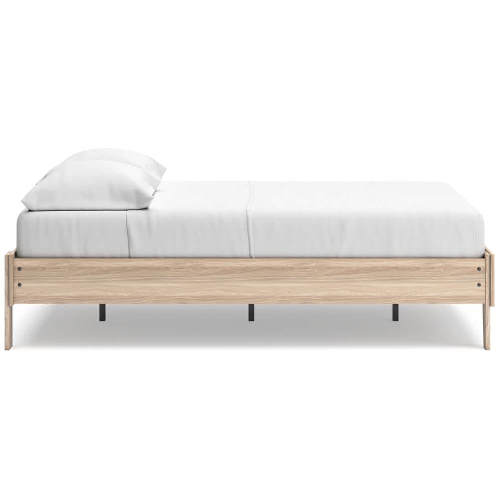 Battelle Full Oak Wood Frame Platform Bed with Upholstered Headboard