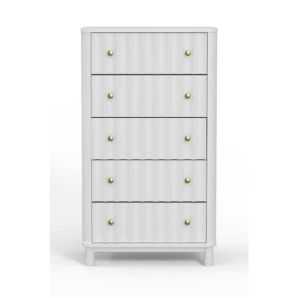 Alpine Furniture Stapleton White 5-Drawers 63 in. W Chest of Drawers