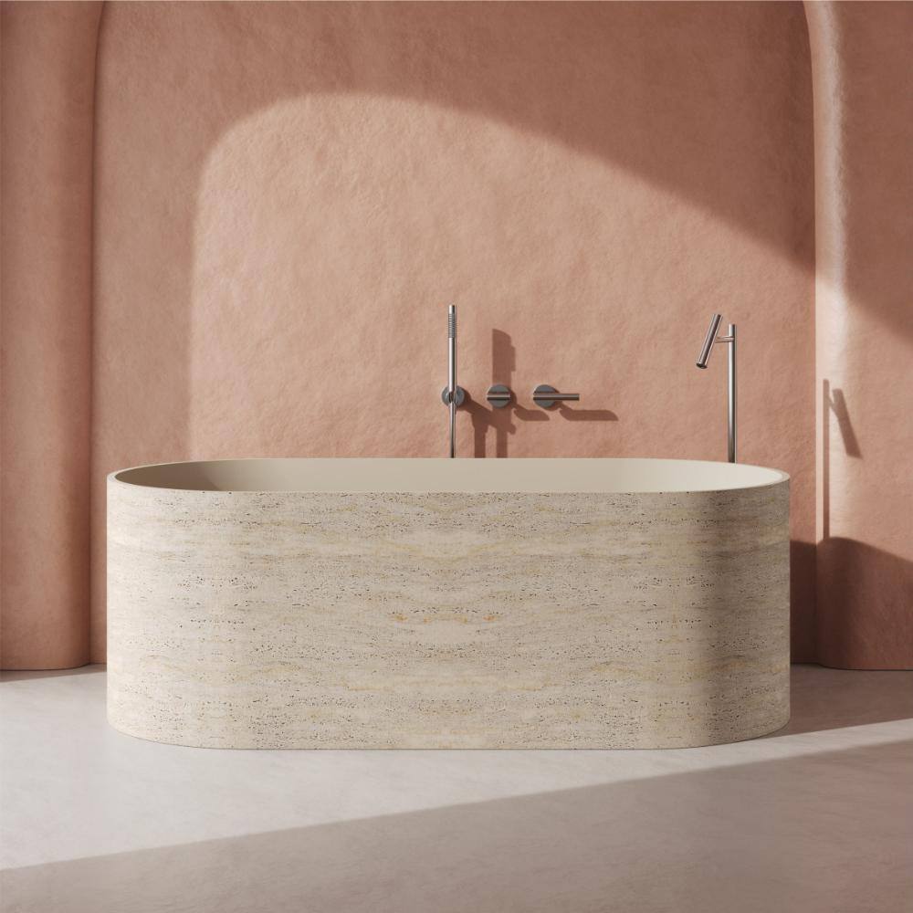 63 in. x 29.53 in. Solid Surface Freestanding Soaking Bathtub with Center Drain in Light Wood Grain Finish price history on PriceWatchPro