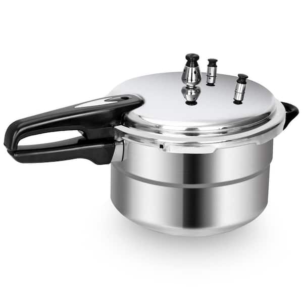 5.3 qt. Silver Aluminum Pressure Cooker, 10 PSI Induction Compatible Pressure Canner with Stainless Steel Clad Base