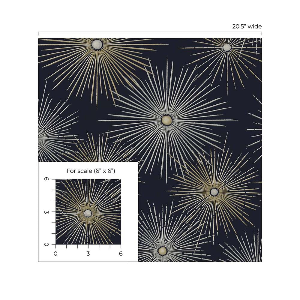 Midnight Blue and Gold Starburst Peel and Stick Wallpaper