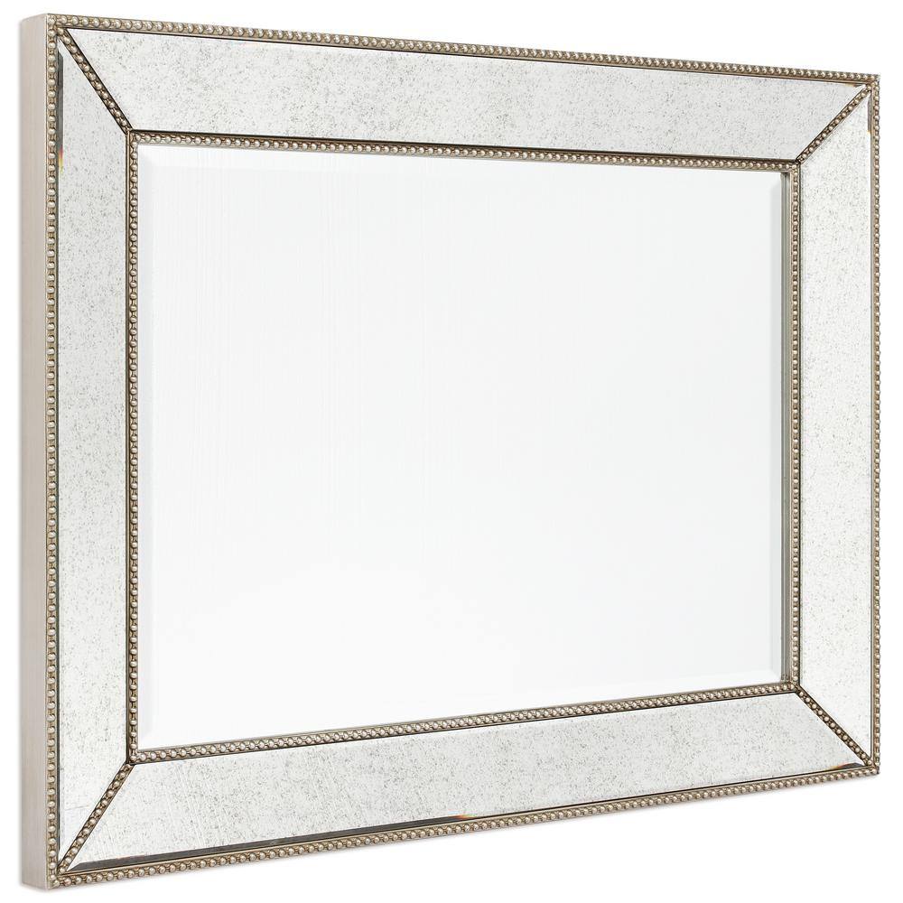 Elegant Champagne Beaded Full-Length Wooden Mirror 30" x 40"