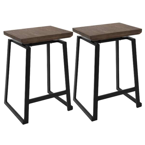 Lumisource Geo 24 in. Walnut and Black Counter Stool (Set of 2)