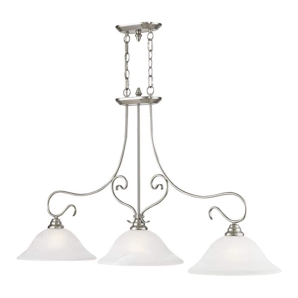 Brushed Nickel 3-Light Linear Chandelier with Alabaster Glass