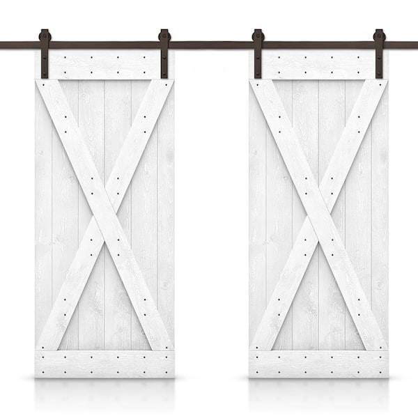 CALHOME X 52 in. x 84 in. White Stained DIY Solid Pine Wood Interior Double Sliding Barn Door with Hardware Kit