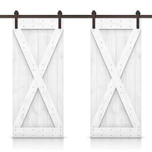 X 56 in. x 84 in. White Stained DIY Solid Pine Wood Interior Double Sliding Barn Door with Hardware Kit