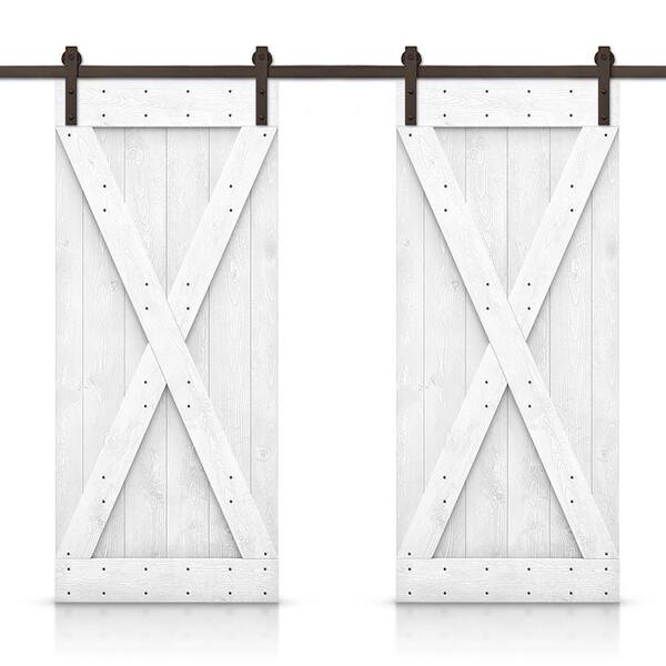 CALHOME X 88 in. x 84 in. White Stained DIY Solid Pine Wood Interior Double Sliding Barn Door with Hardware Kit