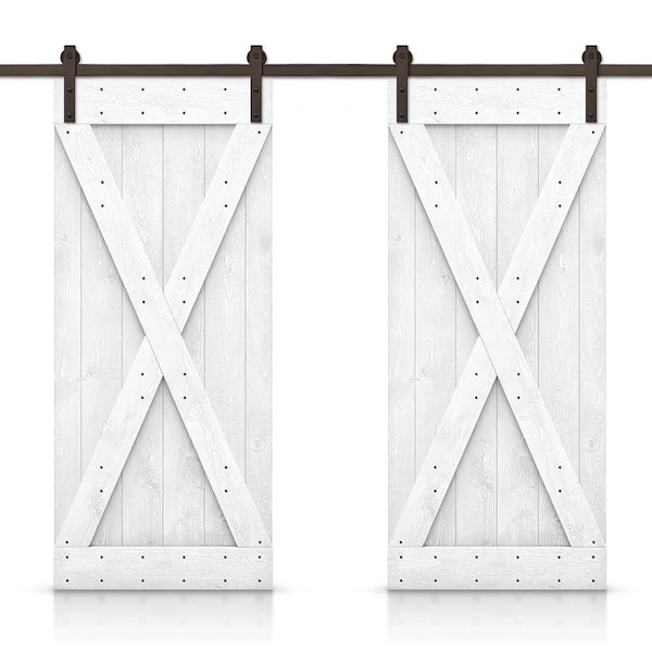 CALHOME X 88 in. x 84 in. White Stained DIY Solid Pine Wood Interior Double Sliding Barn Door with Hardware Kit