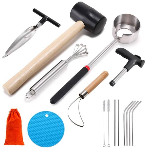 Food Grade Stainless Steel Coco Nut Opener Kit with Rubber Mallet, Meat Removal, Scraper, Straw and Silicone Mat