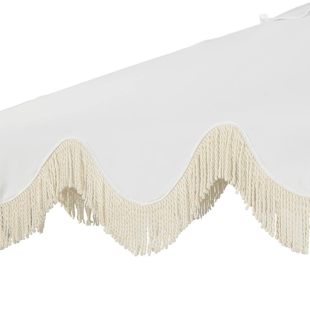 Collins 9 ft. White and Cream Aluminum Patio Umbrella with Tassels