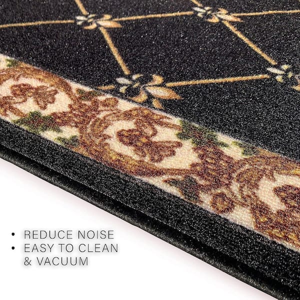 Fleur De Lis French Black 31 in. W x 3 ft. L RunnerRug/Stair Runner 7.8 sq. ft.