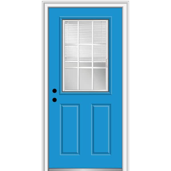 MMI Door 32 in. x 80 in. Internal Blinds/Grilles Right-Hand Inswing Clear 1/2 Lite Painted Fiberglass Smooth Prehung Front Door