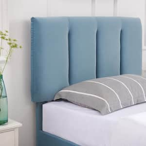 Upholstered Bed Frame, Blue Metal Frame Twin Platform Bed with Adjustable Headboard, Wood Slat, No Box Spring Needed