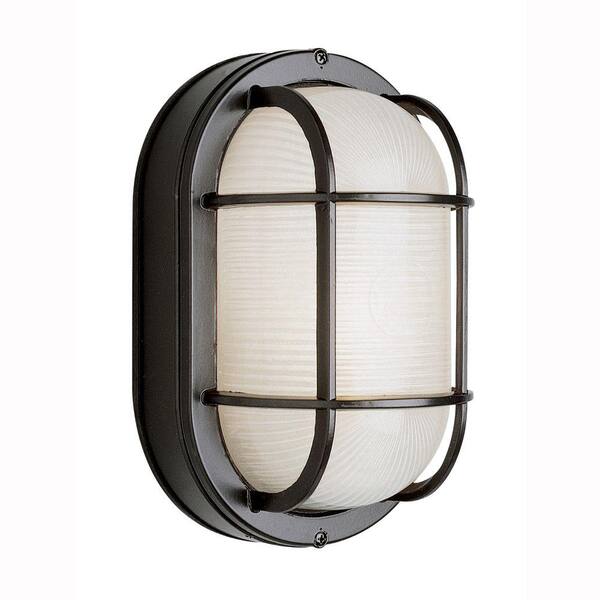 Bel Air Lighting Bulkhead 1-Light Outdoor Black Wall or Ceiling Mounted Fixture with Frosted Glass